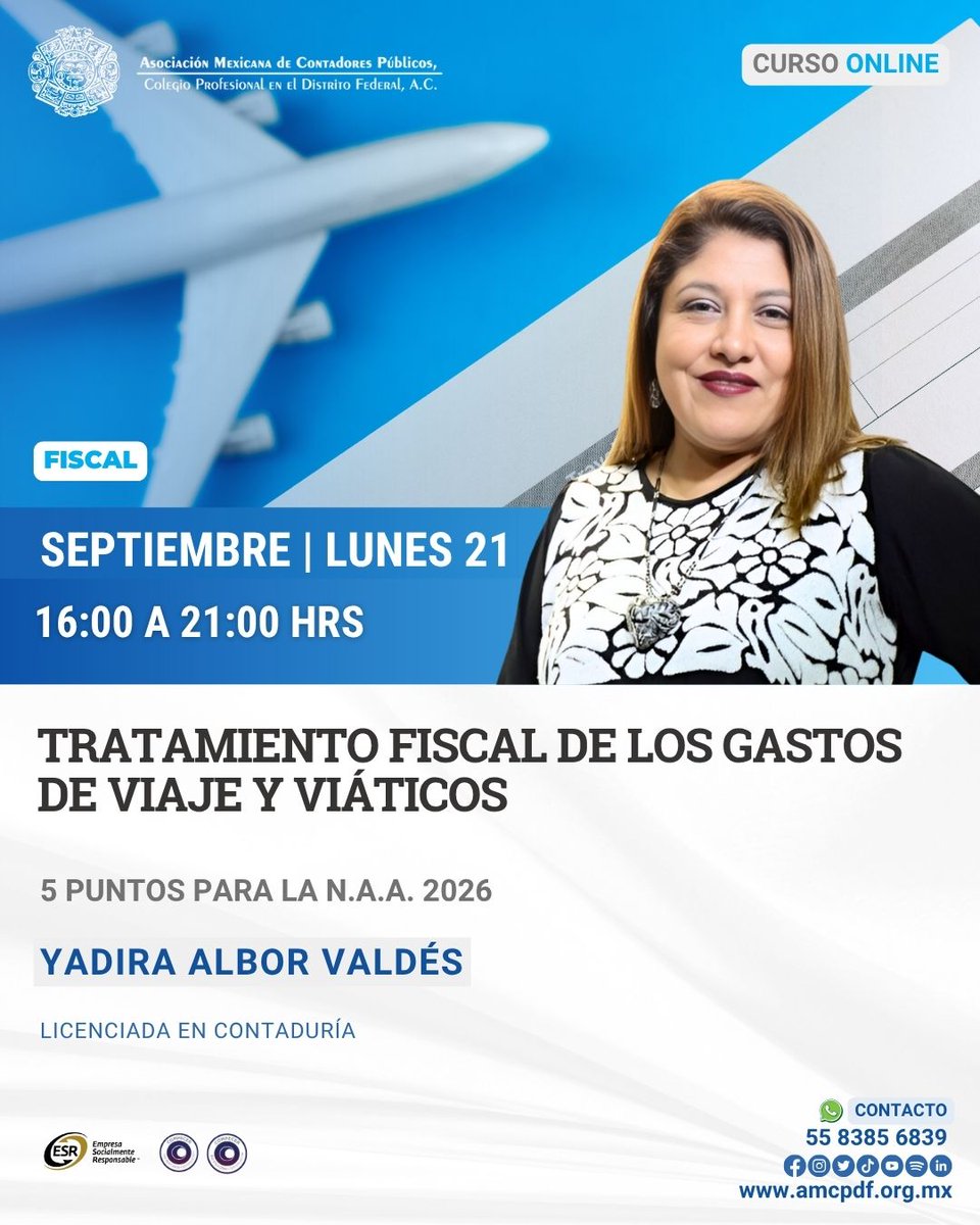 amcpdf's tweet photo. ✈️ Participa en el curso “Tratamiento fiscal de los gastos de viaje y viáticos”, impartido por la L.C. Yadira Albor Valdés, y conoce los criterios necesarios para su correcta comprobación y deducción.

🔗 Inscríbete: https://t.co/MsCfr5uyue

#Viáticos #AMCP https://t.co/j2AdrP3LCG