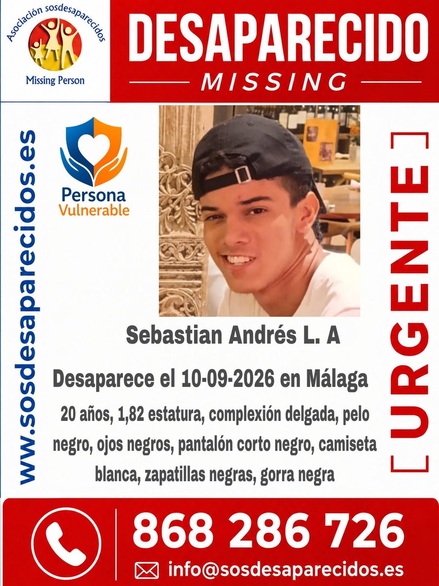 sosdesaparecido's tweet photo. 🆘 DESAPARECIDO
🟠 Alta vulnerabilidad
#España #sosdesaparecidos #Desaparecido #Missing #Malaga
Síguenos @sosdesaparecido https://t.co/MPlb9gOeF7