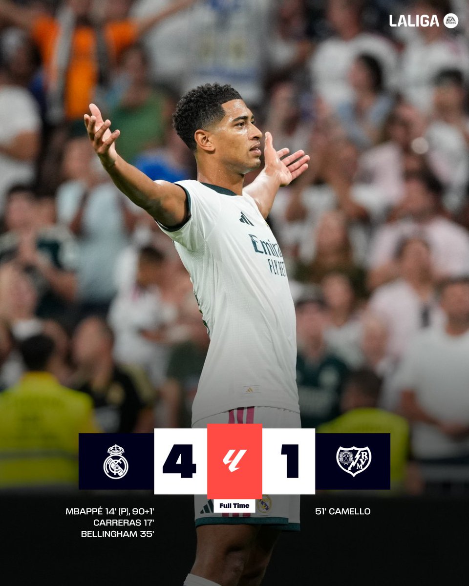 LaLigaEN's tweet photo. FT: #RealMadridRayo 4-1 

🤍 Mourinho's side add 3 points!

#LALIGAEASPORTS https://t.co/yFKyoeQtIE