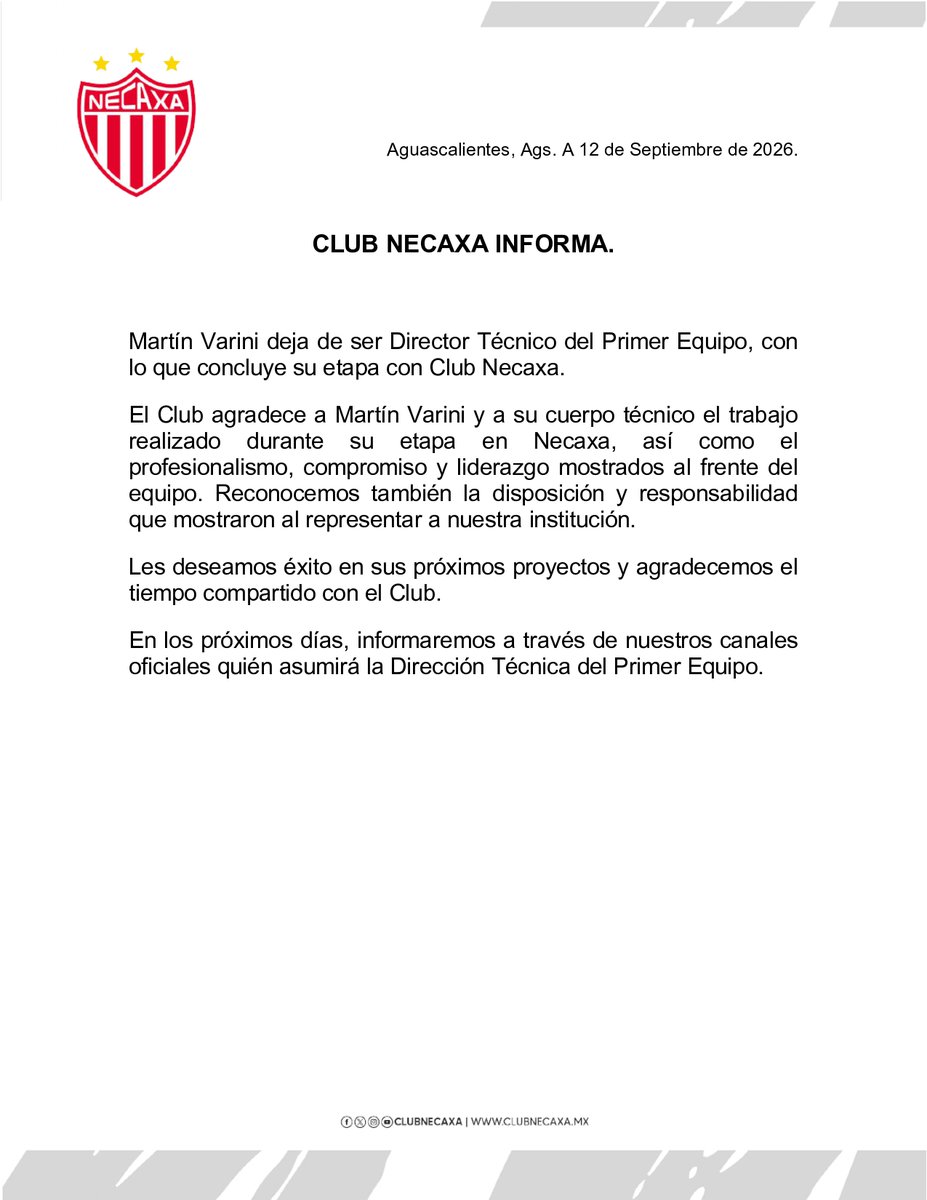 ClubNecaxa's tweet photo. Club Necaxa informa: https://t.co/VNFw9zyPXl
