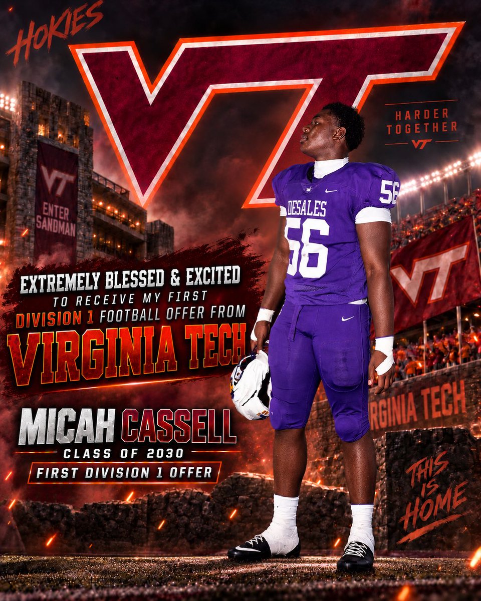 Mcassell2030's tweet photo. After a great visit and conversation with @coachjfranklin and @CoachMooreVT I’m extremely blessed to have received my first Division I college football offer from Virginia Tech! AGTG 🙏🏾 #gohokies 
@JakeVelazquez3 @pouringpurple @FootballSFD @Bryan_Ault @AllenTrieu https://t.co/noWVE5964X