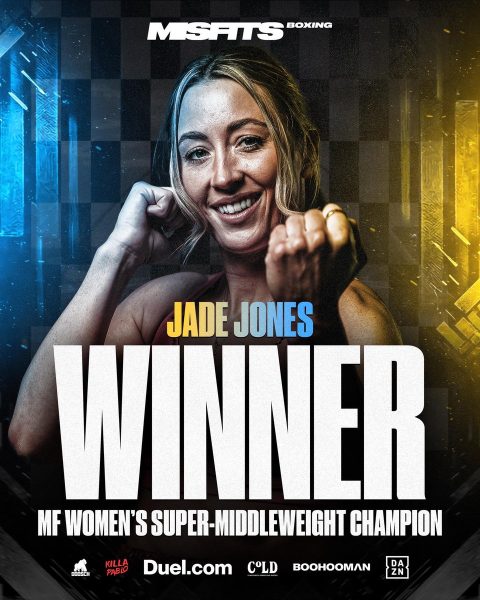 IfnBoxing's tweet photo. ‼️NEW CHAMPION ‼️
Jade Jones has defeated Sheena Bathory via TKO as Bathory's corner pulls her out between rounds. She is the inaugural MFB women's super middleweight Champion!
Congrats Jade Jones!
#McCannStacks | #DaznBoxing | #MisfitsBoxing
@DAZNCombat | @MisfitsBoxing | @IfnBoxing