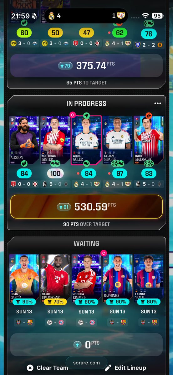 minisaulty's tweet photo. 530 for the £100 target, never seen anything like it😂  If I don’t hit the 480 for the £1000 now I’ll cry😭

#sorare #sorareset https://t.co/kzgHIaqw42