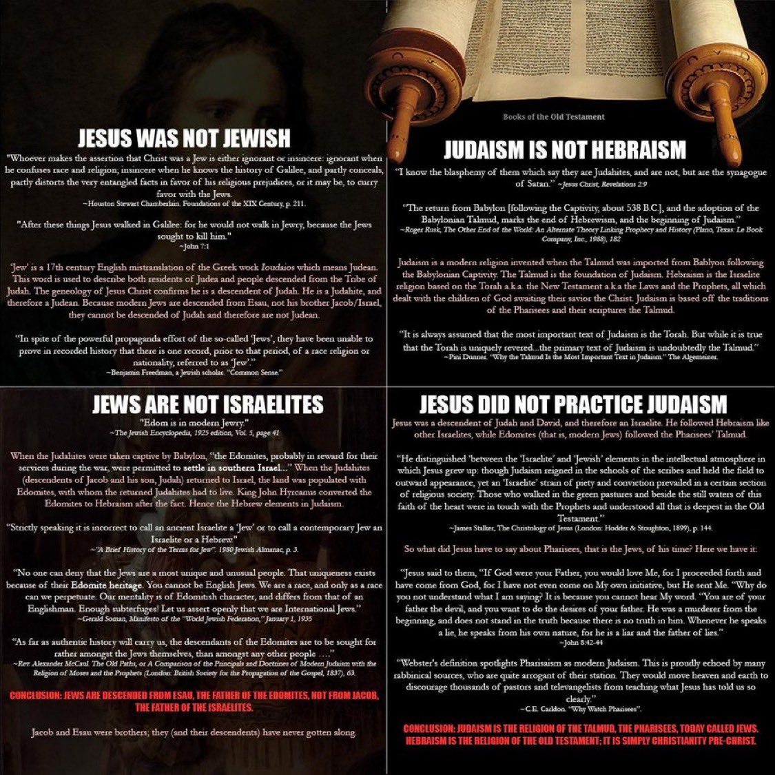 ouradamicrace's tweet photo. Wait a minute! You're saying Jesus was not Jewish? The Jews are not Israelites? Modern Hebrew was created in 1860? Christianity is older than Judaism? And every single Judeo—Christian preacher in the whole world is wrong? Yes, five times yes. https://t.co/15oDXWFMKm