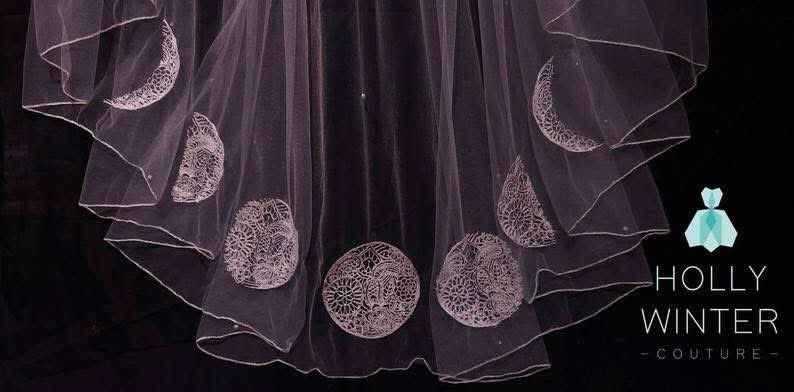 pmamtraveller's tweet photo. "This Is Not a Phase" wedding veil by Holly Winter Couture, with metallic silver and ivory embroidery of the lunar cycle along the bottom edge https://t.co/UxqN1bPstQ