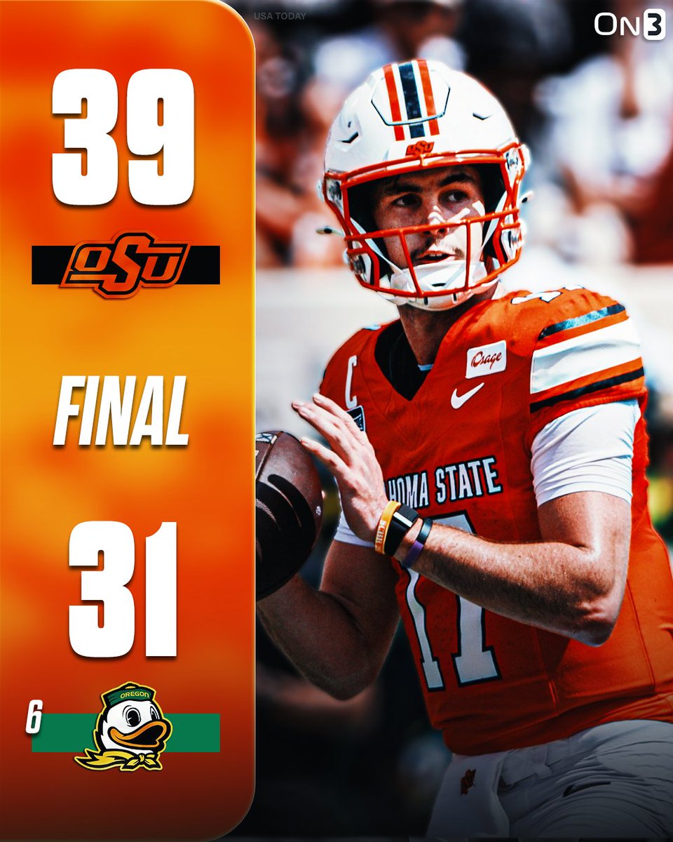 On3's tweet photo. NEW-LOOK OKLAHOMA STATE STUNS NO. 6 OREGON IN STILLWATER🤠

https://t.co/cT2UzFakSu https://t.co/7NxeEnhRog