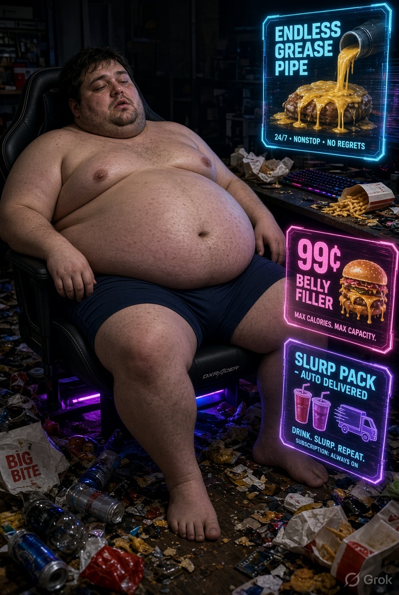 P90804072's tweet photo. All I want is to grow fatter and consume more and more cheap slop, staying inside eatting thousands of calories every minute https://t.co/OQDeuaMJQt