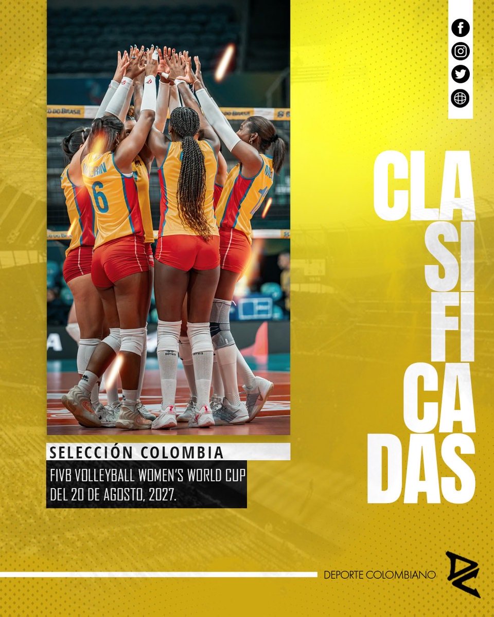 DeportColombia's tweet photo. ¡AL MUNDIAL 🤩! COLOMBIA 🇨🇴 CLASIFICA A LA GRAN CITA 🏐

Triunfo contundente del equipo 3/0 sobre Perú para meterse a la cita mundial del voleibol.

Colombia 🇨🇴 se une a Brasil 🇧🇷 y Argentina 🇦🇷, y estará en el mundial por tercer ocasión consecutiva.

¡VAMOS COLOMBIA 💛💛💙❤️! https://t.co/0L35eRb9u3