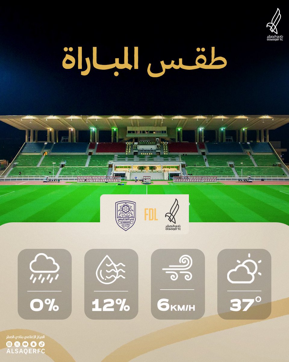 ALSAQERFC's tweet photo. #الأرصاد:
حالة الطقس المتوقعة الليلة في مباراة #الصقر_الأنوار ⬇️

#دوري_الأولى | #نادي_الصقر 💜 https://t.co/JCEP0Afbeq