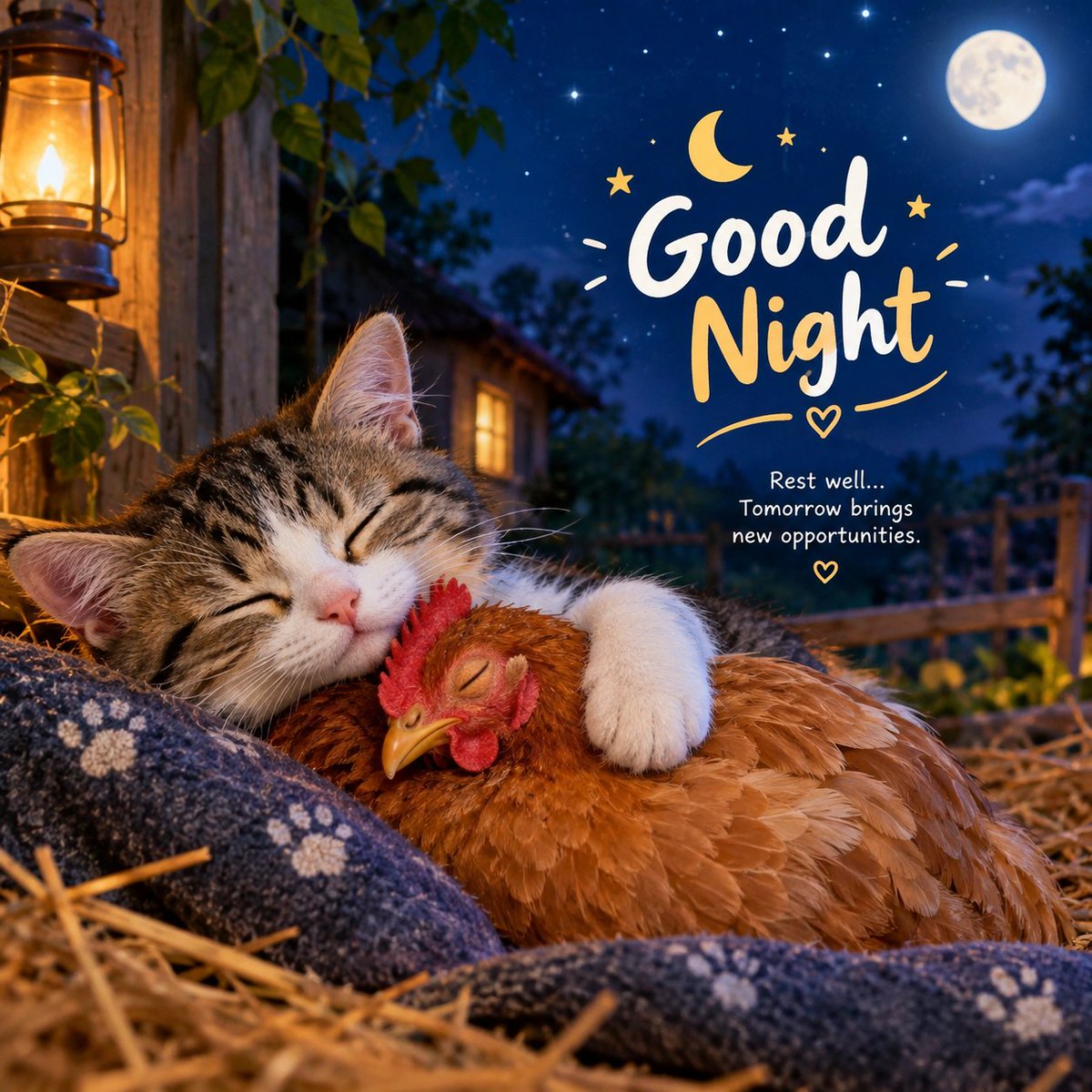 Nexoravertex's tweet photo. 🌙🐱🐔 Good Night! May your night be peaceful, your dreams be beautiful, and tomorrow bring fresh hope, new opportunities &amp; success. ✨💛 Sleep well! 😴🌟 #GoodNight #Web3 https://t.co/Qq8MTvRlEj