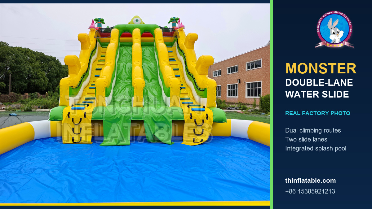 shthinflatable's tweet photo. Two climbs, two slide lanes and one splash pool—built for smoother guest flow at busy summer events.

Real outdoor factory check. Custom size, colors, graphics and branding available.

https://t.co/rVZJlUw7iF | +86 15385921213
#InflatableWaterSlide https://t.co/wcIobDnk4o