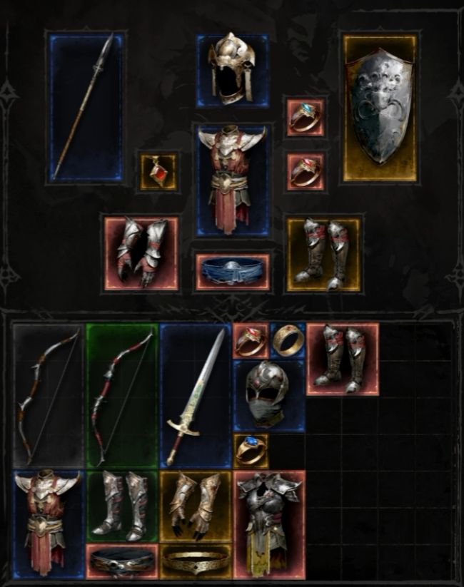 Mekuna's tweet photo. How do you guys feel about this inventory setup for Diablo 5? Personally, I don’t enjoy playing Tetris just to make room in my inventory. Do you guys like it? https://t.co/Yiml3lsq9k