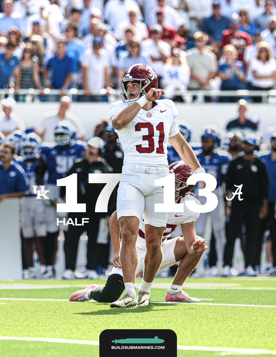 AlabamaFTBL's tweet photo. Halftime. 

#RollTide | @BuildSubmarines https://t.co/UIzZrJcnUG