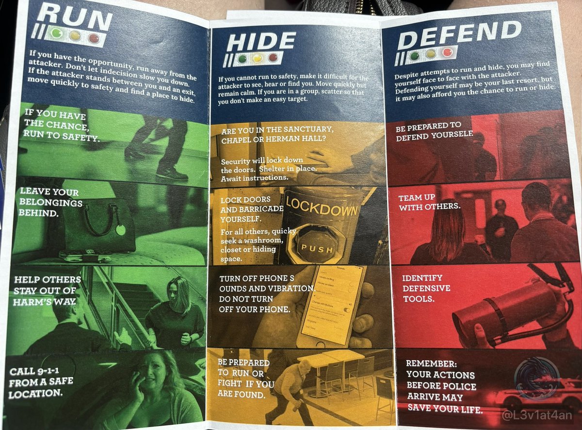 l3v1at4an's tweet photo. Synagogues in Toronto are handing out pamphlets during Rosh Hashanah services telling congregants what to do in case of a terrorist attack.

Jews in @cityoftoronto shouldn’t have to live like this. https://t.co/E5G2sMVXoN