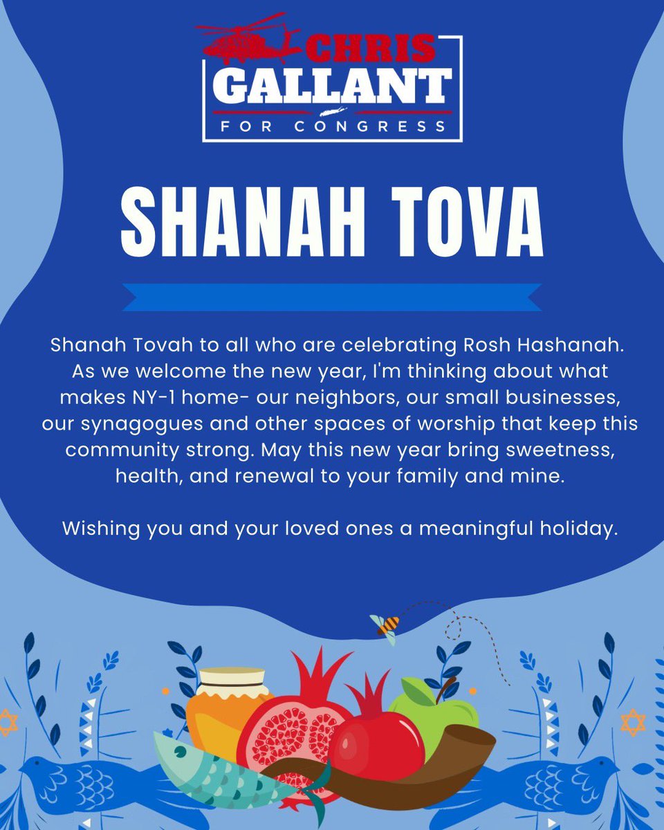 _gallantny's tweet photo. Shanah Tovah to all who are celebrating Rosh Hashanah! 🍎🍯

As we welcome the new year, I’m thinking about what makes NY-1 home: our neighbors, our small businesses, our synagogues, and the many spaces of worship that keep our community strong.

May this new year bring sweetness, health, and renewal to your family and mine. Wishing you and your loved ones a meaningful holiday. 

#shanahtovah #roshhashana #longisland #suffolkcountyny #newyork