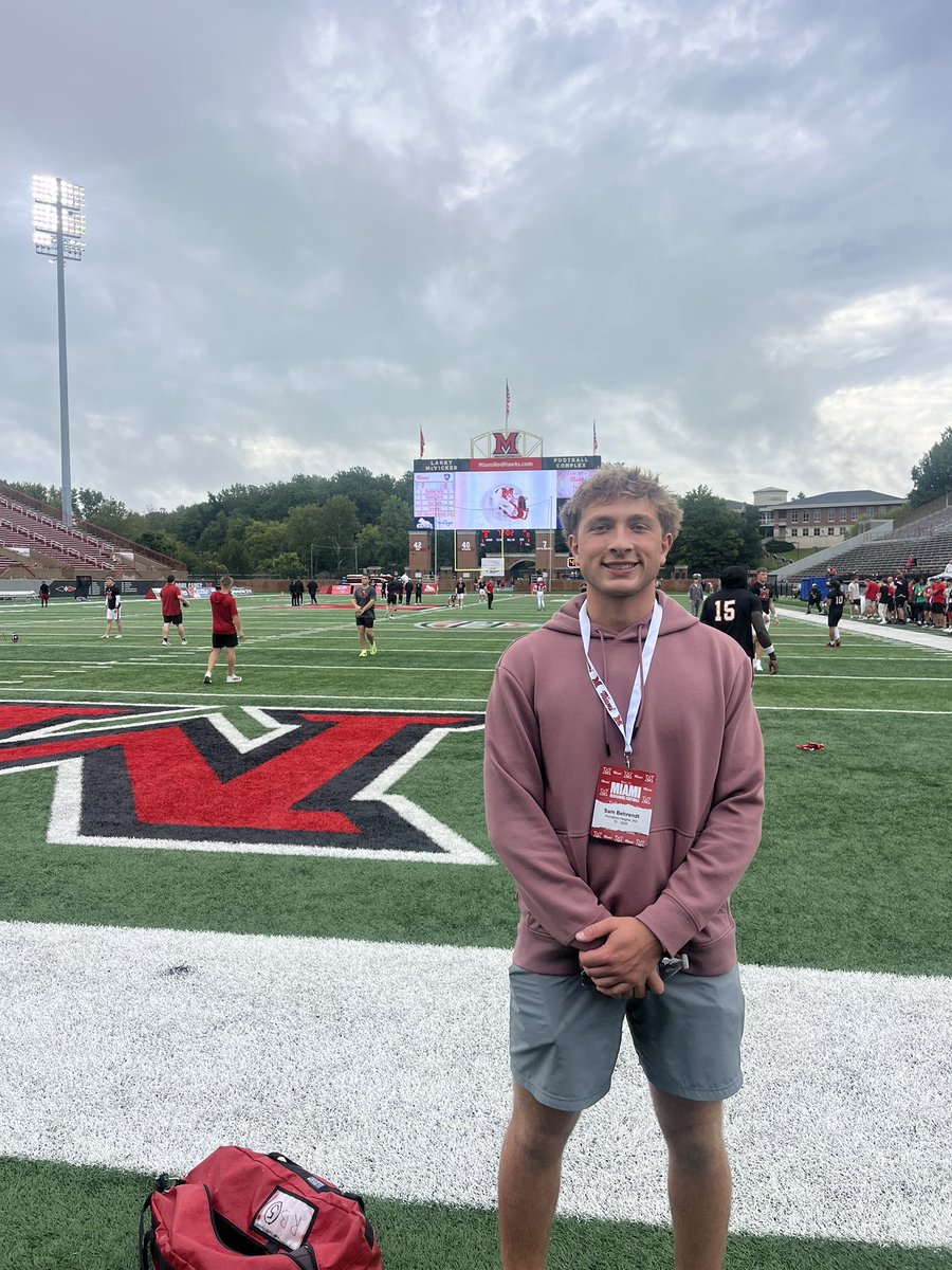 Sambehrendt87's tweet photo. After a great conversation and game day visit with @aylward_johnny I’m extremely blessed & humbled to receive my 1st D1 offer from @MiamiOHFootball ! 🙏 @drew15martin @JoeyseeseFB @KyleNeddenriep @SWiltfong_ @Bryan_Ault @AllenTrieu @hunt_Rob @PendletonHtsFB @NapLegend @RandyMFisher
