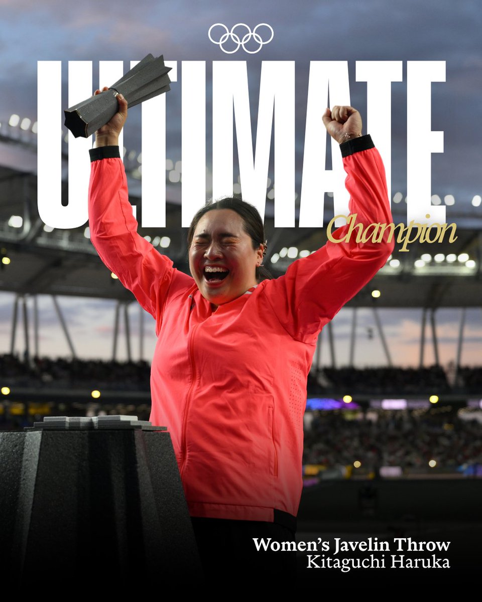 Olympics's tweet photo. Reigning Olympic Champion Kitaguchi Haruka 🇯🇵 throws her way to #WorldAthleticsUltimate glory in the women’s javelin! 🥇 https://t.co/I1yyByrKuP