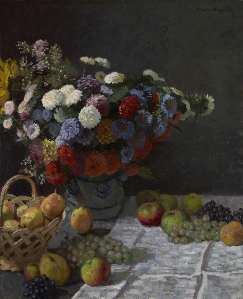22hrr22min's tweet photo. still life with flowers and fruit by claude monet (french, 1869) https://t.co/Ht3D3n1nhl