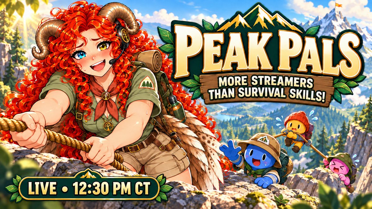 EveeGlade's tweet photo. The PEAK Pals are gearing up! 🧗 More streamers than survival skills, and gravity has entered the chat 😂

LIVE today at 12:30 PM CT. Come watch our friendly hike become a rescue mission~

https://t.co/71bWBGfwCA 

#PEAK #PeakPals #GamingWithFriends #TwitchStreamer #CoopGaming https://t.co/s7J7OJjALA