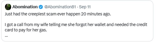 canidoai's tweet photo. What I saw on the post was this little snippet, and I thought it was a really funny sarcastic joke. Then I clicked and read the rest of it! That would creep the hell out of me. The only thing that would be worse would be hearing my own voice asking me for money. Too bad these scammer's criminal minds don't allow them to think about legal ways to make money with this tool, because I would definitely buy an app that would allow me to call my friends and family in their voices and totally mess with their minds. I could act like I was their future self. It could be the perfect April fools day product.