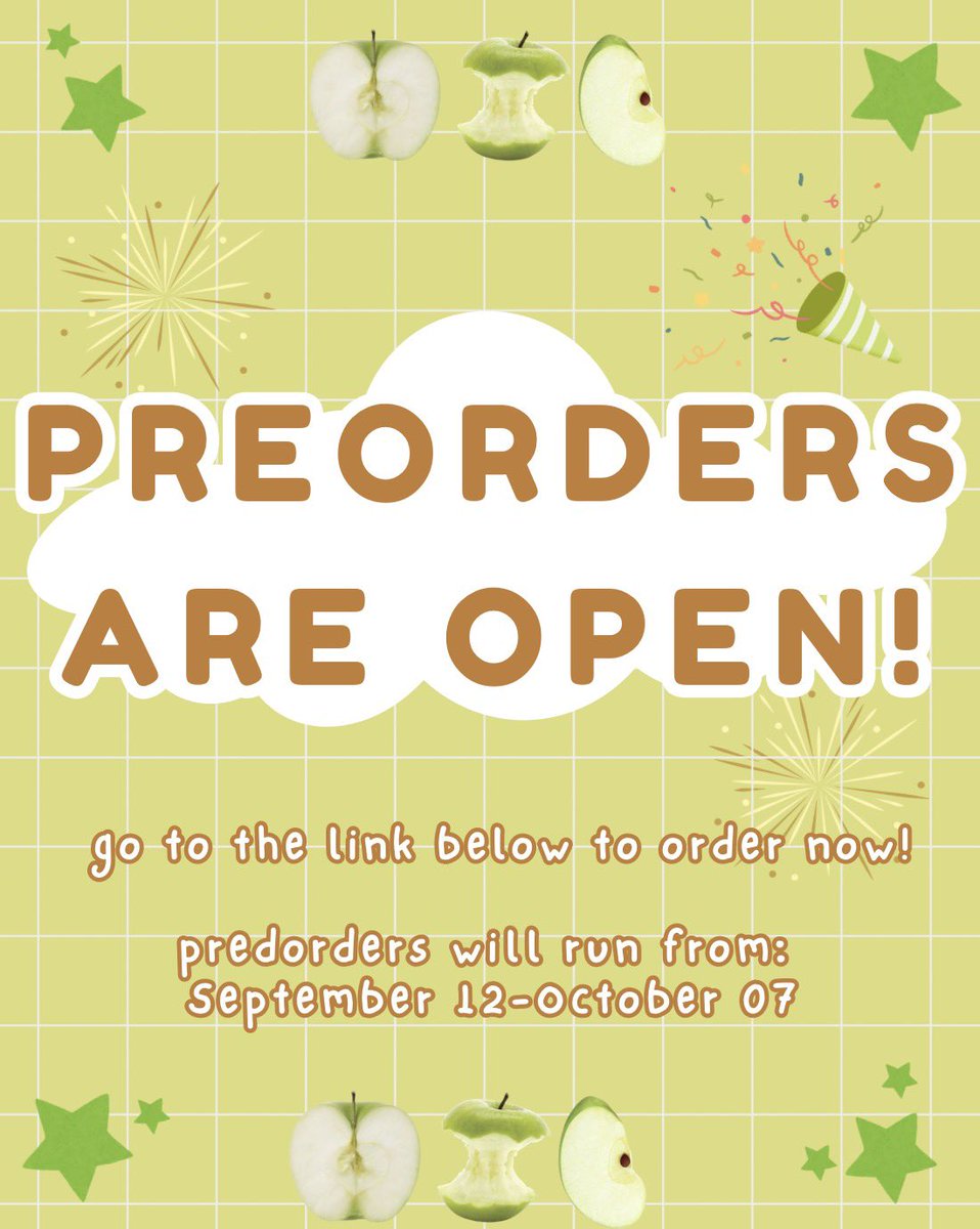 greenapplewish's tweet photo. PREORDERS ARE OFFICIALLY OPEN!!! Please visit this link to order your zine today :) https://t.co/O718vKRgiD

Preorders end October 7th!🍏🍏🍏 https://t.co/4OgWWbjh5G