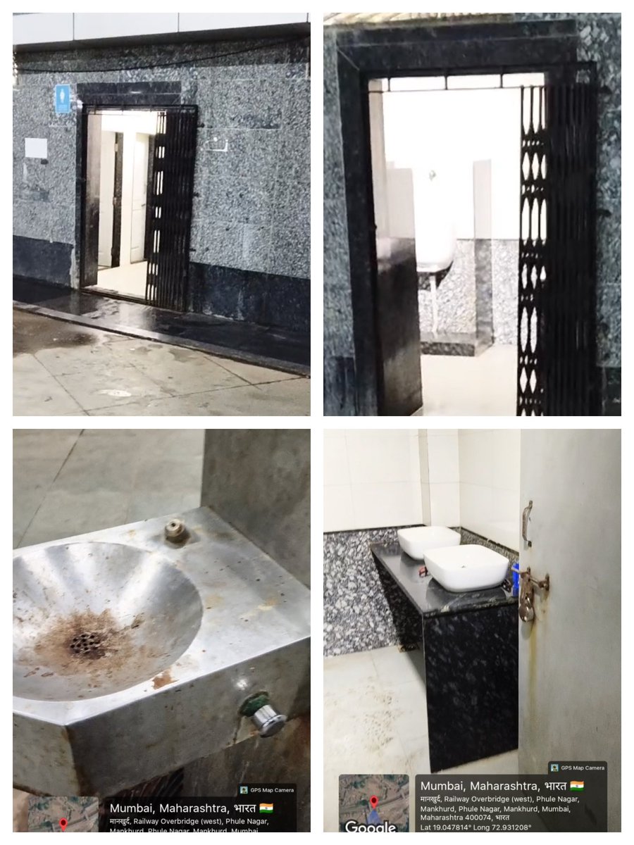 Rideraaru4's tweet photo. Zero privacy &amp; broken toilets at Mankhurd Stn(PF2)Washrooms directly visible from platform.Missing taps,leaking pipes&amp;liquor bottles. 

SM G. C. Isaac filing fake closure reports on RailMadad,blaming MRVC.

CPGRAMS: MORLY/E/2026/0048360
@RailMinIndia @Central_Railway @DRMMumbai https://t.co/vGCYEjVZCk