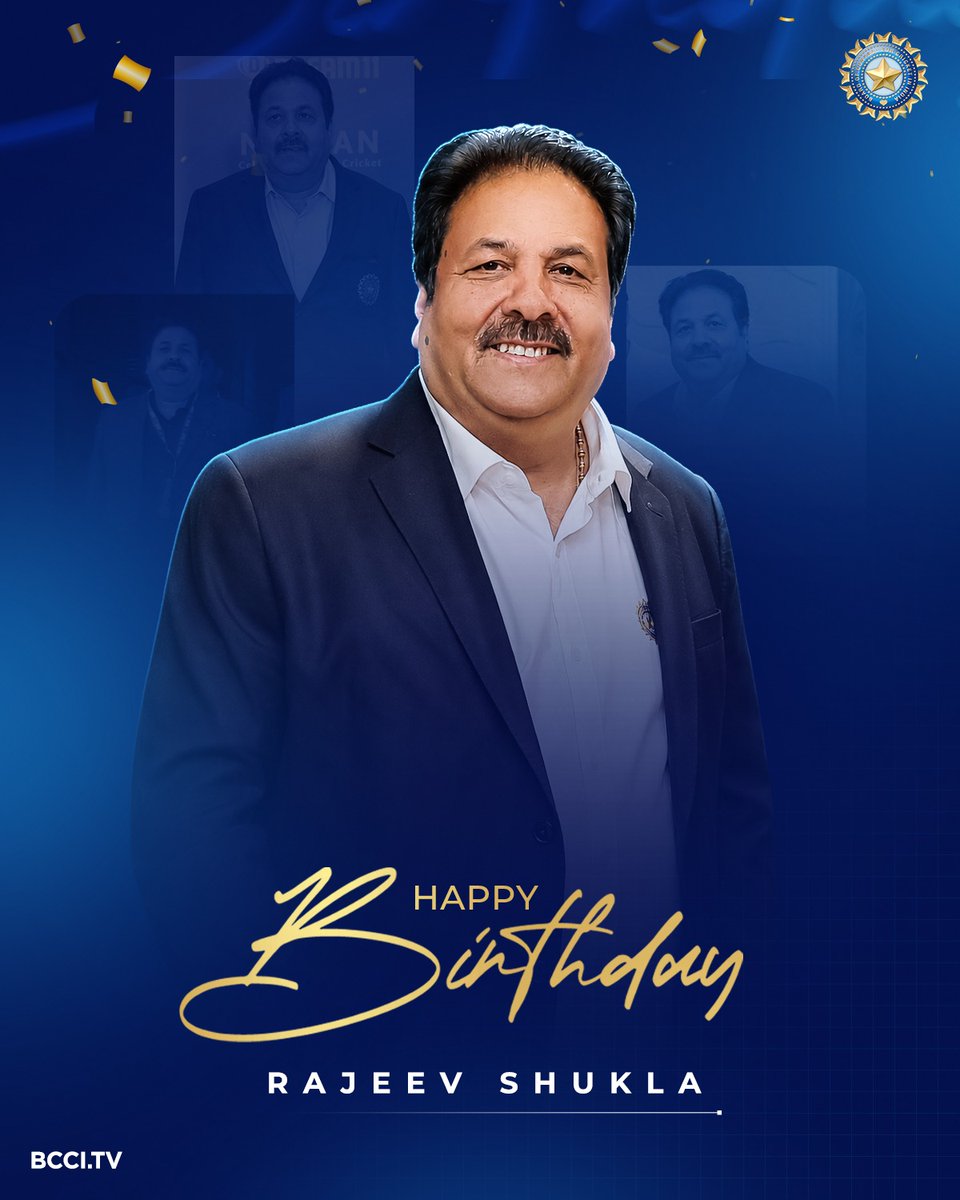 BCCI's tweet photo. Here's wishing BCCI Honorary Vice President, Mr. Rajeev Shukla, a very Happy Birthday! 🎂

@ShuklaRajiv https://t.co/rtg7eCzE4O