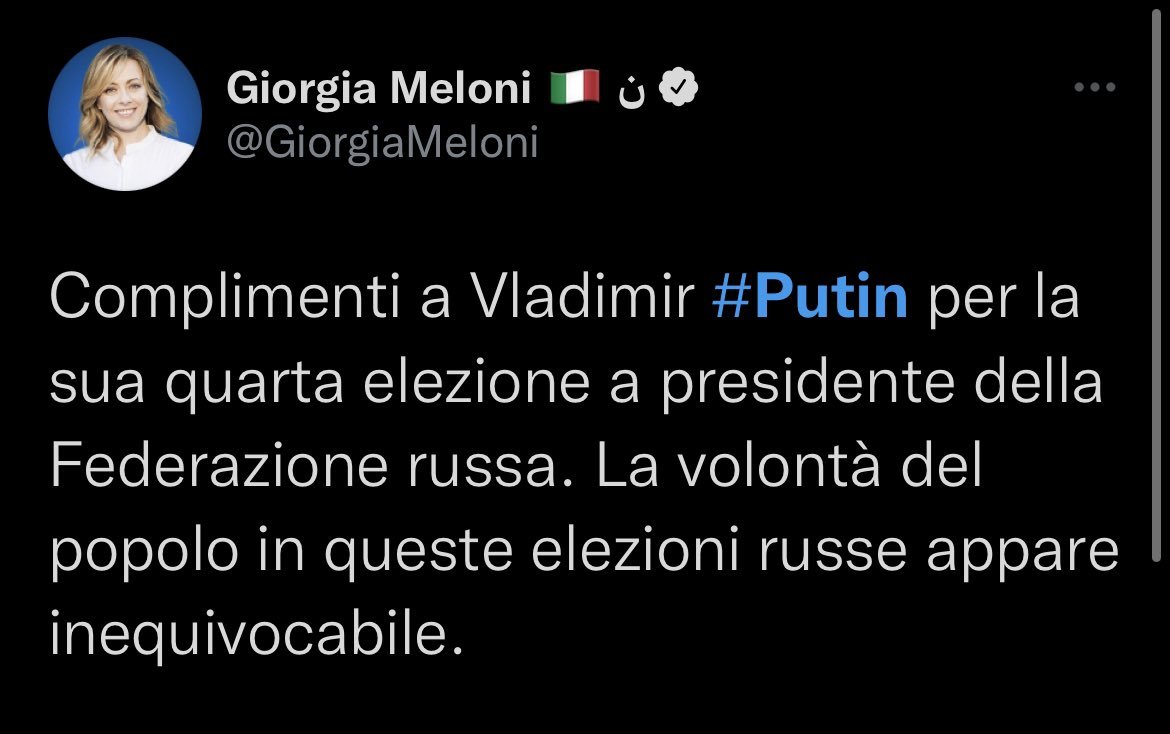 AlienoGrigio17's tweet photo. @GiorgiaMeloni La cosa che più mi fa specie è che, grazie ai nostri voti, e dopo che sei salita sullo scranno, tu possa avere, come fanno le banderuole al vento, potuto cambiare completamente opinione su tutta questa triste pagina di guerra, dove la verità, è nota a tutti, ma anche a te, ma ... https://t.co/Nh3qBlktEa