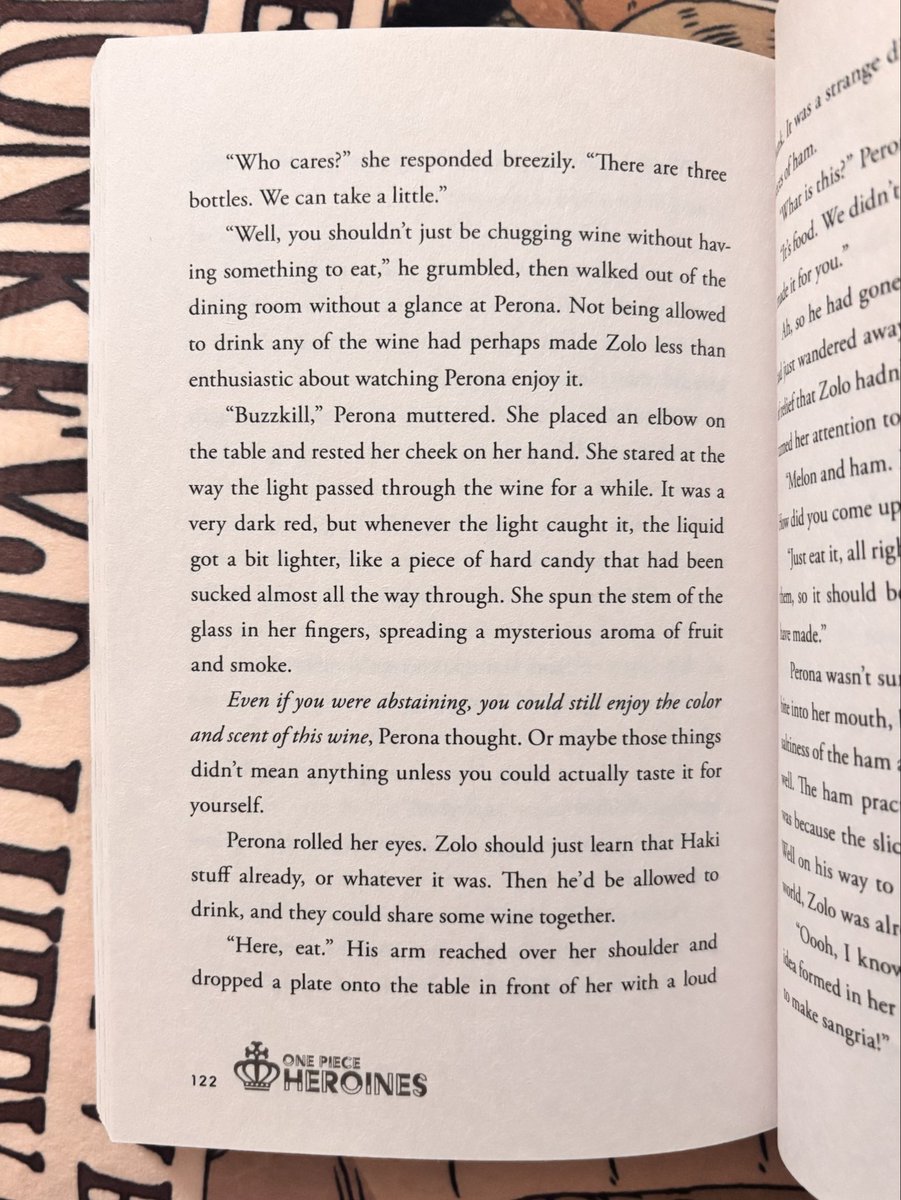 superbatliv's tweet photo. aside from wanting more perona content, another reason i want her heroines story to be adapted is because of how soft zoro is in it. making her food so she doesn’t drink on an empty stomach, offering to fight mihawk with her, killing bugs for her, etc https://t.co/xOLKYqIoK5