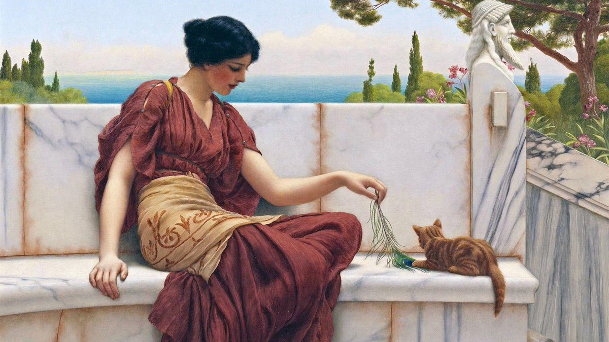 Mpen_rodeo's tweet photo. This is one of my favorite paintings and has been by desktop wallpaper for a while. It's titled "The Favorite" By John William Godward, 1901 https://t.co/iVSdImDZUO