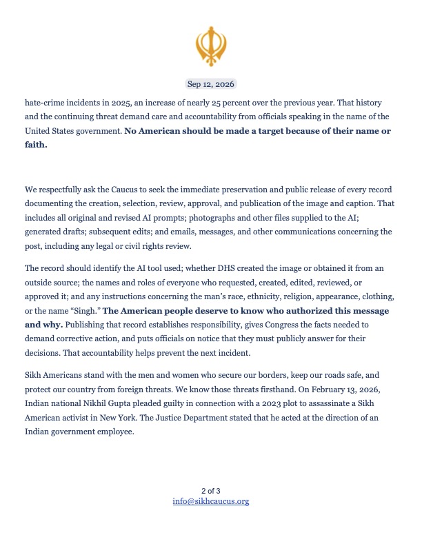 PritpalASCC's tweet photo. We thank the Members of Congress,  State and local Elected officials, andAmerican civil rights organizations who raised their voice and helped get DHS’s “Mr. Singh” post removed. Now preserve and publish the record.

@RepDavidValadao @RepMGS @nadinemaenza @RepAdamGrayCA @RepTomSuozzi @RepThompson @RepDebDingell @RepAdamSmith @RepGaramendi @RepJoshHarder @RepGraceMeng

@SecMullinDHS @DHSgov