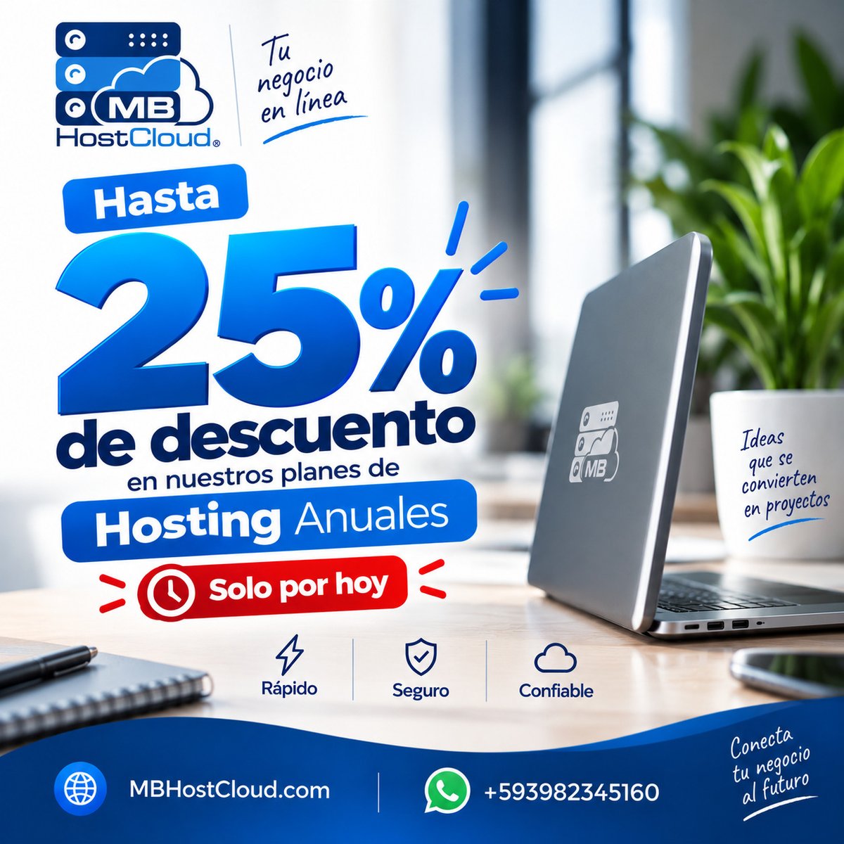 MarbustTech's tweet photo. 🚨 ¡SOLO POR HOY!

🔥 Hasta 25% de descuento en nuestros planes anuales de Hosting.

⚡ Rápido
🔒 Seguro
☁️ Confiable
📧 Correos ilimitados
⏰ Aprovecha la promoción de hoy.
🌐 https://t.co/POLYA9QQVZ
#MBHostCloud #HostingEcuador #HostingWeb https://t.co/0bRKnTmhQV