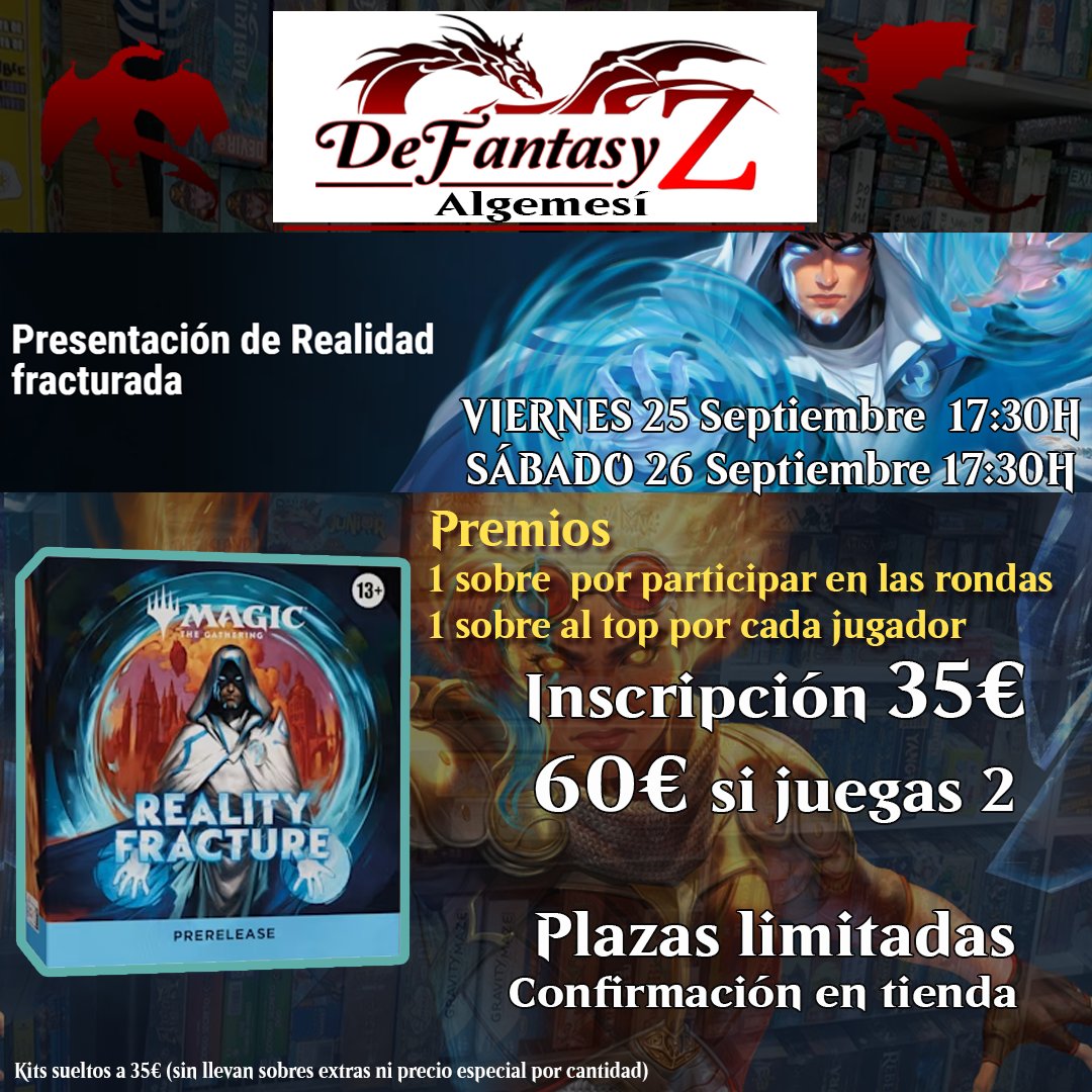 DefantasyZ's tweet photo. Presentación Magic Realidad Fracturada Días 25 y 26 de Septiembre a las 17:30h Plazas limitadas. #mtgrealityfracture #mtgrealityfracturedprerelease #mtgpresentación #realityfracture #defantasyz https://t.co/H5cvNrkh6u