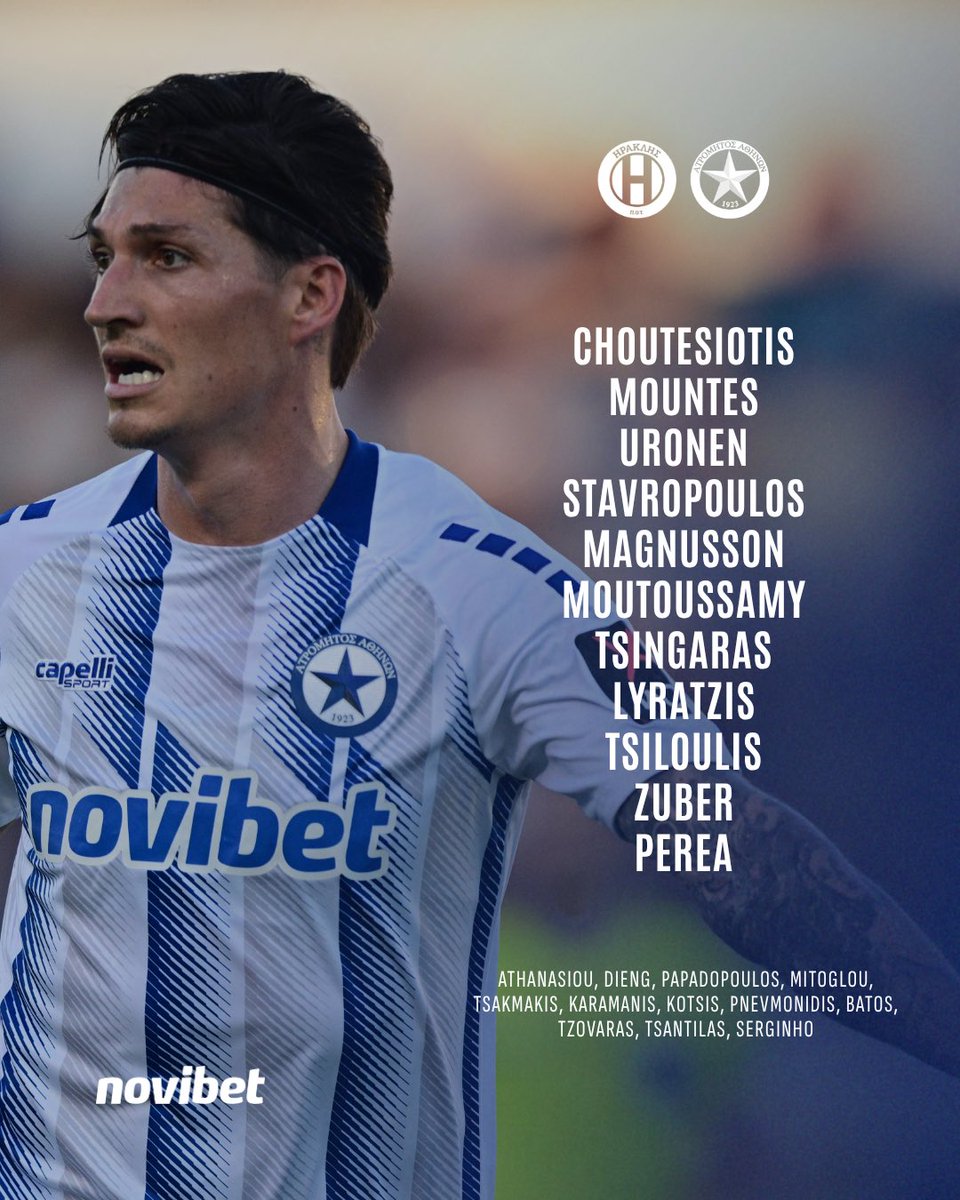 atromitos1923's tweet photo. Starting XI ⚪️🔵
vs Ηρακλής 

⏱️ 21:00
🏆 Stoiximan Super League - MD4
🏟️ Πανθεσσαλικό στάδιο 
📺 ΣΚΑΙ

#atromitosfc https://t.co/zM6zVnuLNa