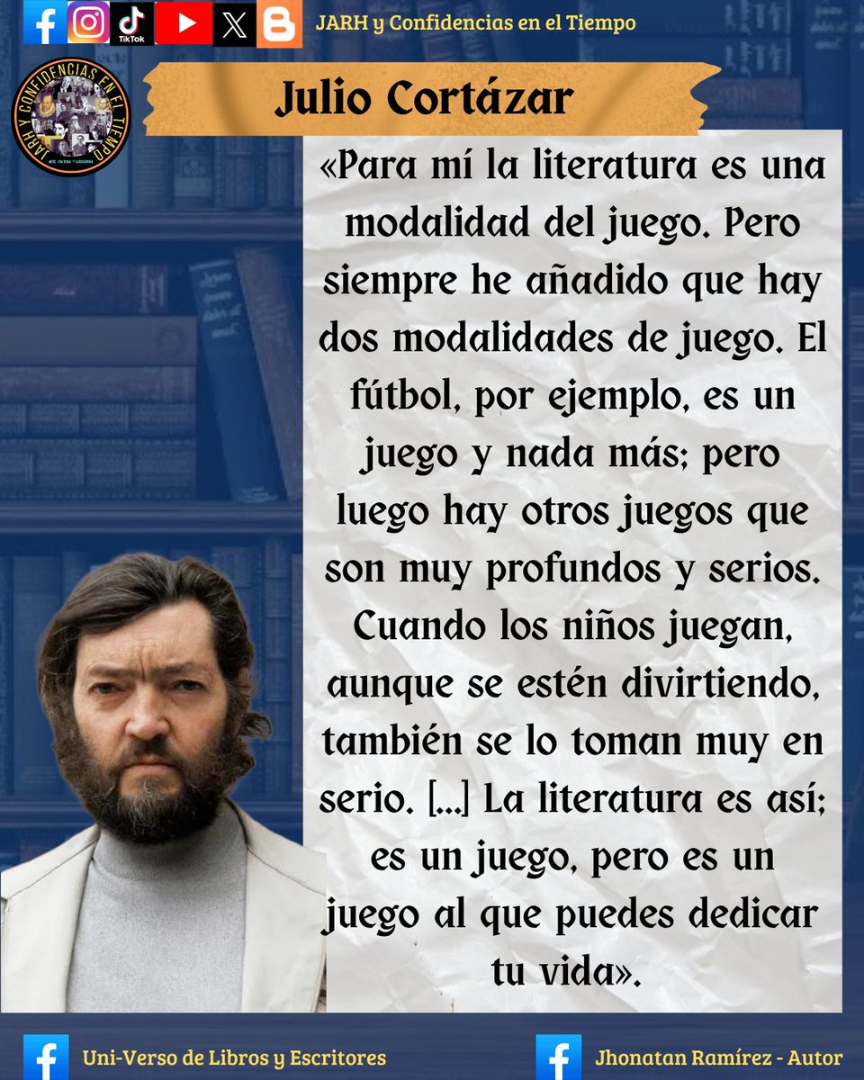 JhonatanJarh's tweet photo. 📌JULIO CORTÁZAR:

#JARH #UniversoDeLibrosyEscritores #JARHyConfidenciasenelTiempo  #JulioCorrtazar  #Arte #Cultura #Literatura #Escritores  #LiteraturaUniversal #Poesia #Poetas   #Libros  

•Suscribirse al canal de YouTube: "JARH y Confidencias en el Tiempo" https://t.co/l8meDnunmN