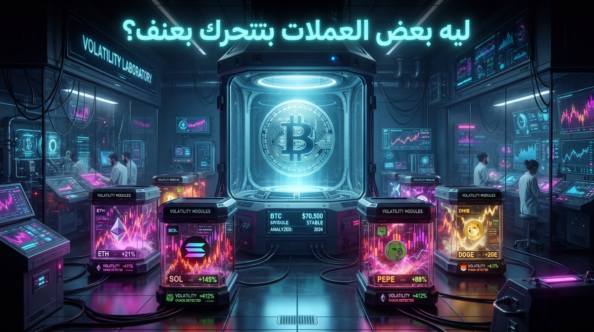 BitSpecter_'s tweet photo. ليه بعض العملات تتحرك بعنف أكثر من Bitcoin؟
Bitcoin هي أكبر أصل في سوق الكريبتو من حيث القيمة السوقية.
لكن ده مش معناه إن كل العملات تتحرك بنفس الطريقة.
العملات ذات ال��يمة السوقية الصغيرة والسيولة الأقل ممكن تتحرك بعنف أكبر.
ليه؟
لأن حجم الأموال المطلوبة لتحريك السعر قد يكون أقل.
وهنا تظهر ظاهرة:
Volatility.
يعني ببساطة:
السعر ممكن يتحرك بنسبة كبيرة في فترة قصيرة.
وده سلاح ذو حدين.
ارتفاع 40% يبدو رائعًا.
لكن انخفاض 40% بنفس السرعة ممكن يكون كارثيًا بالنسبة لمن دخل بدون إدارة مخاطر.
وعشان كده، ارتفاع العملة بشكل أسرع من Bitcoin لا يعني بالضرورة إنها "أفضل".
أحيانًا يعني فقط:
إنها أكثر تقلبًا.
والعائد المحتمل الأعلى غالبًا يأتي معه مستوى مخاطرة أعلى.