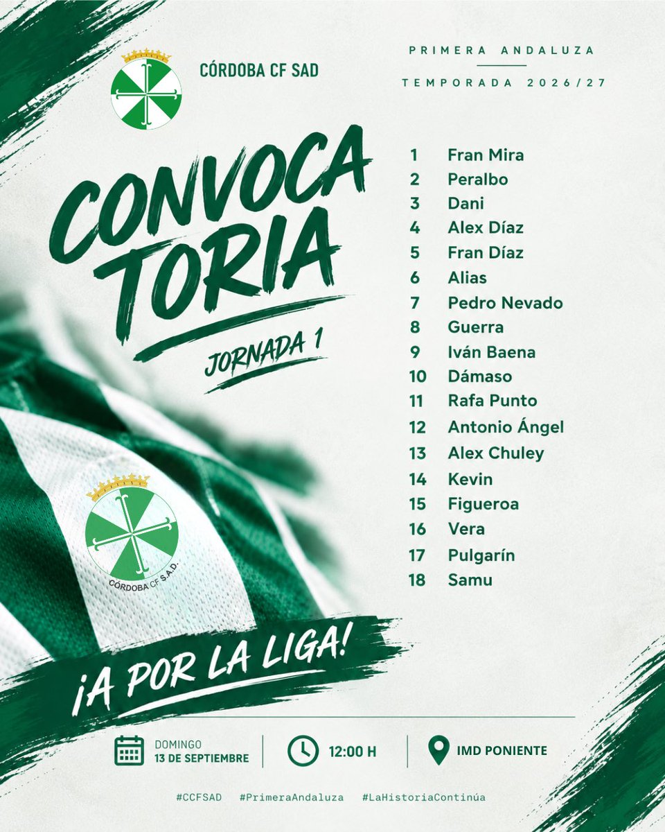 cordoba_cfsad's tweet photo. MAÑANA 🤍💚
Se acabó la espera. Mañana comienza el camino.
⚔️ @CDJardn 🆚 Córdoba CF SAD
📅 13 septiembre
⏰ 12:00 H
📍 IMD Poniente
Primer partido. Primer reto. Muchas ganas.
¿Estáis preparados, cordobesistas?
#CCFSAD #LaHistoriaContinúa #CiudadJardínCCFSAD https://t.co/AbfjEF6VUx