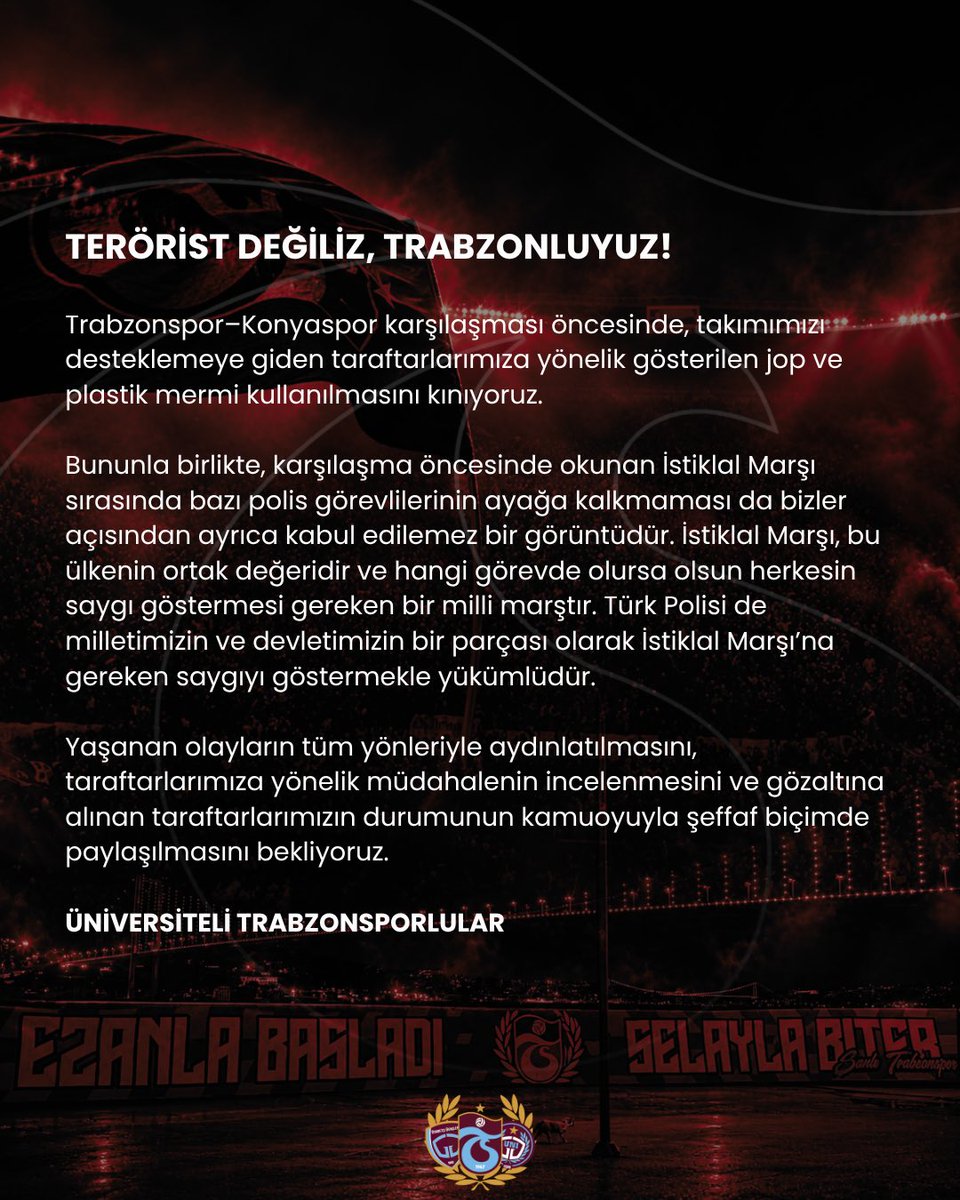 uniggresmi's tweet photo. TERÖRİST DEĞİLİZ, TRABZONLUYUZ!

#ÜniversiteliTrabzonsporlular https://t.co/acrnEAITQ1