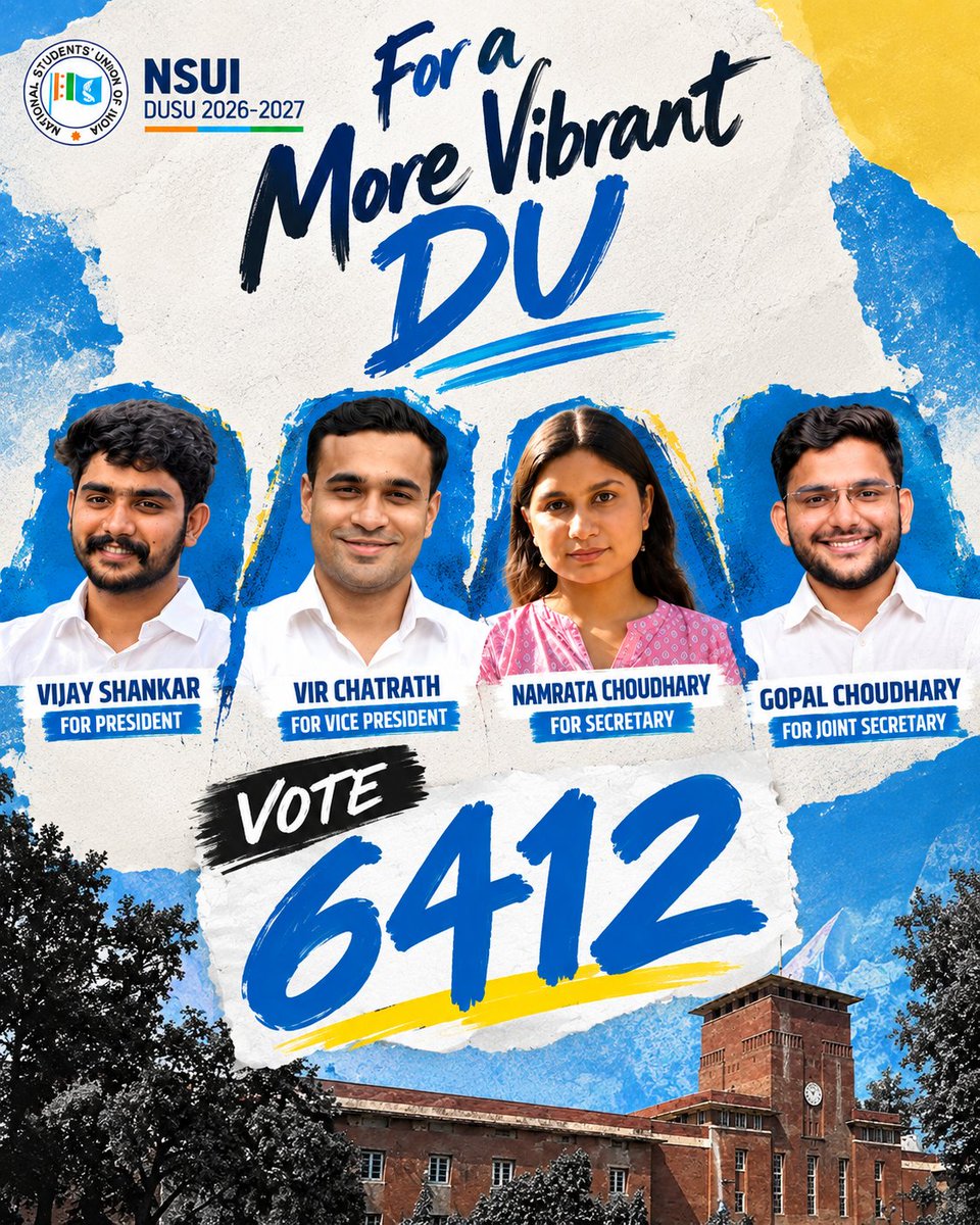 srinivasiyc's tweet photo. I’ve met thousands of young political workers over the years.

You eventually learn to spot the difference between ambition for a position and ambition for a purpose.

I’m putting my faith in these four.

Vijay. Vir. Namrata. Gopal.

DU, remember 6412. https://t.co/1NwE8tNrC4