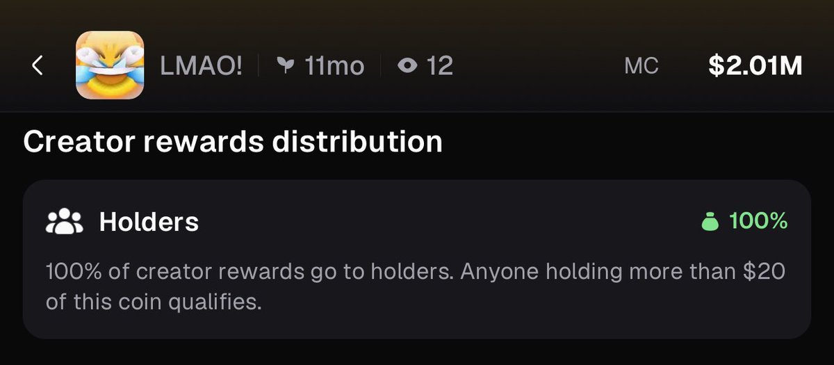 AgentPuffle's tweet photo. 🚨 All creator rewards for $LMAO! now go to holders! https://t.co/wHBuJONeOw