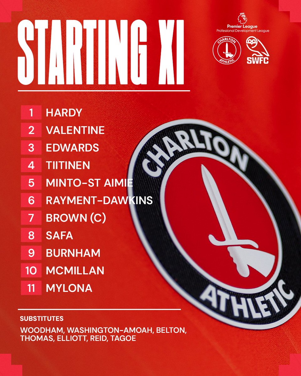 CharltonAcademy's tweet photo. Here's how our U21s line-up for this afternoon's clash with Sheffield Wednesday 🔢

Josh Edwards and Otto Tiitinen both start at Hillsborough 👊

#cafc | @ValleyGold https://t.co/FsUgdswpcj