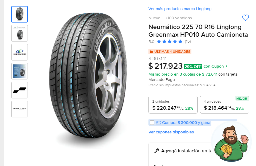 elgordoahorros's tweet photo. ⚡ Cyber Fest · ¡Mirá este precio!

Neumático 225 70 R16 Linglong Greenmax HP010 Auto Camioneta a $ 217.923

Antes $ 307.141 · -29% OFF

https://t.co/Ua3p7jYXNn https://t.co/YJWof88Os5