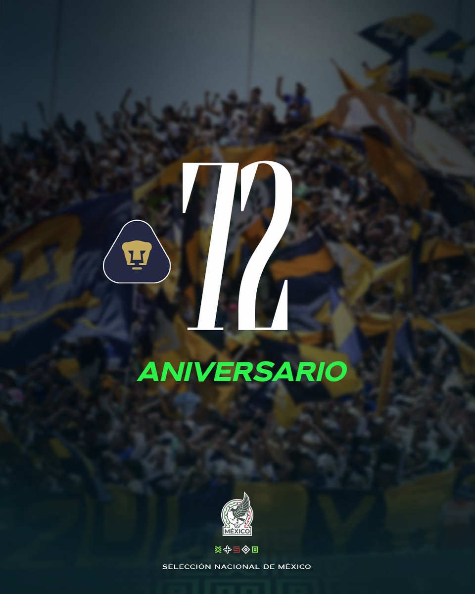 miseleccionmx's tweet photo. ¡Orgullo Azul y Oro en todo México! 💙💛

Muchas felicidades por su 7️⃣2️⃣ #Aniversario, @PumasMX. 🐾 https://t.co/bb6rrtxBP7