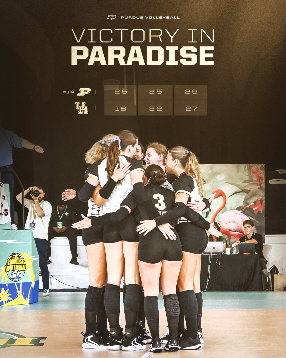PurdueVB's tweet photo. First team to win in Paradise. ✅🏝️ https://t.co/DrR6vVUMCi