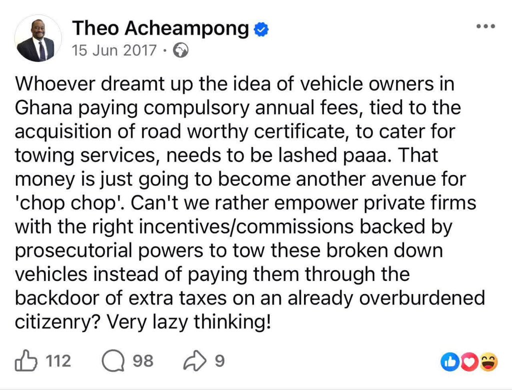 _JustKwesi's tweet photo. Dr Theo Acheampong is now eating with both hands at the Finance Ministry so he’s observing table manners.

Ghana is a very interesting place! https://t.co/K6iRI2Alt5