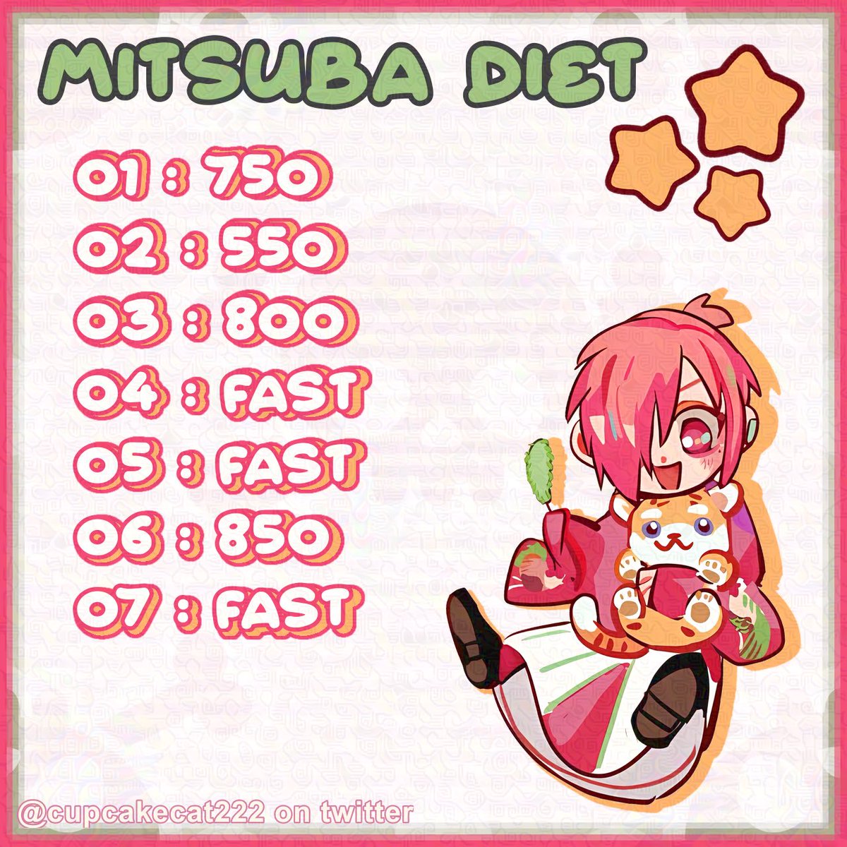 cupcakecat222's tweet photo. mitsuba diet for @ghoulishhmutt ^_^ !!

#ricecaketwt dm me for custom character diets that are free !! https://t.co/00v4zonO4M