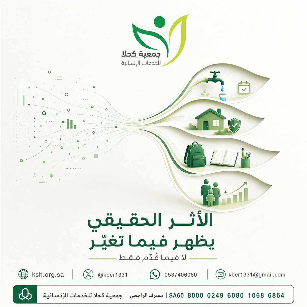 kber1331's tweet photo. الأرقام توثّق ما قُدّم، لكنها لا تكشف وحدها ما تغيّر.
فالأثر الحقيقي يظهر في ماءٍ يصل بانتظام، ومسكنٍ يصبح أكثر أمانًا، وطالبٍ يبدأ عامه أكثر استعدادًا، وأسرةٍ تتسع فرص استقرارها.
لذلك نعمل على تطوير قياس الأثر؛ لتروي النتائج ما صنعه العطاء.
#جمعية_كحلا https://t.co/a3SUzAuBqF