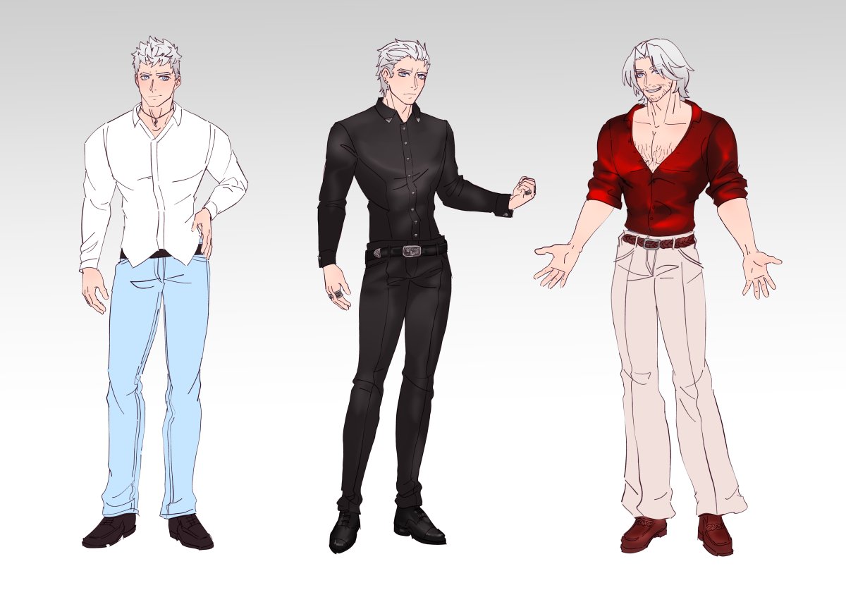 AnnikathAlt's tweet photo. I doodled some fashion looks for the three Sparda boys 🕺✨ https://t.co/FAbkv7YqNM