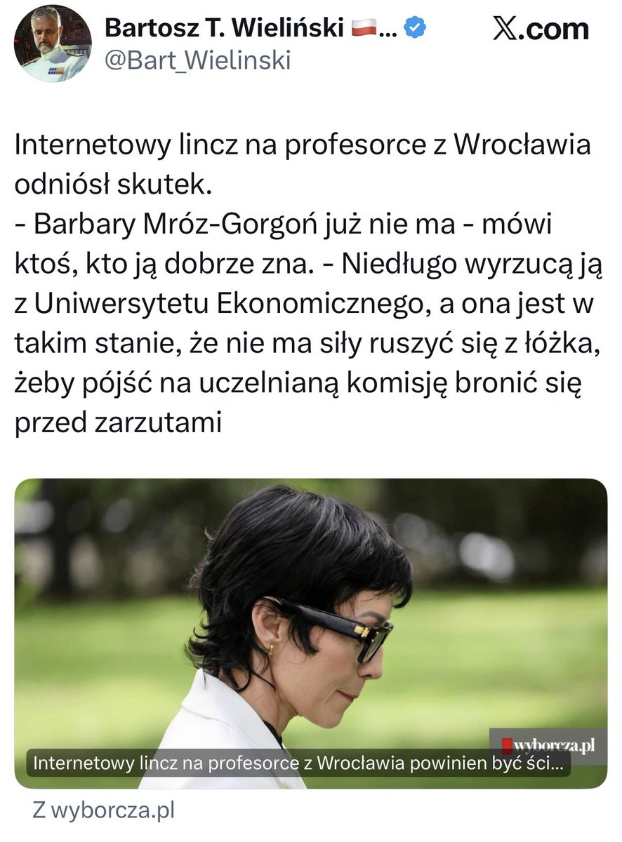 PiotrKusznieruk's tweet photo. To nie był żaden „lincz”, tylko zderzenie wysokiego mniemania o własnych kompetencjach z rzeczywistością.

Kto świadomie zabiega o stanowiska, wpływy i publiczną rozpoznawalność, musi liczyć się z publiczną oceną. Krytyka nie jest hejtem, a porażka nie jest przemocą.

Państwo nie może być funduszem kompensacyjnym dla urażonego ego partyjnych nominatów. Chcesz stanowisk, wpływów i splendoru? Musisz też ponosić polityczny koszt własnej niekompetencji.