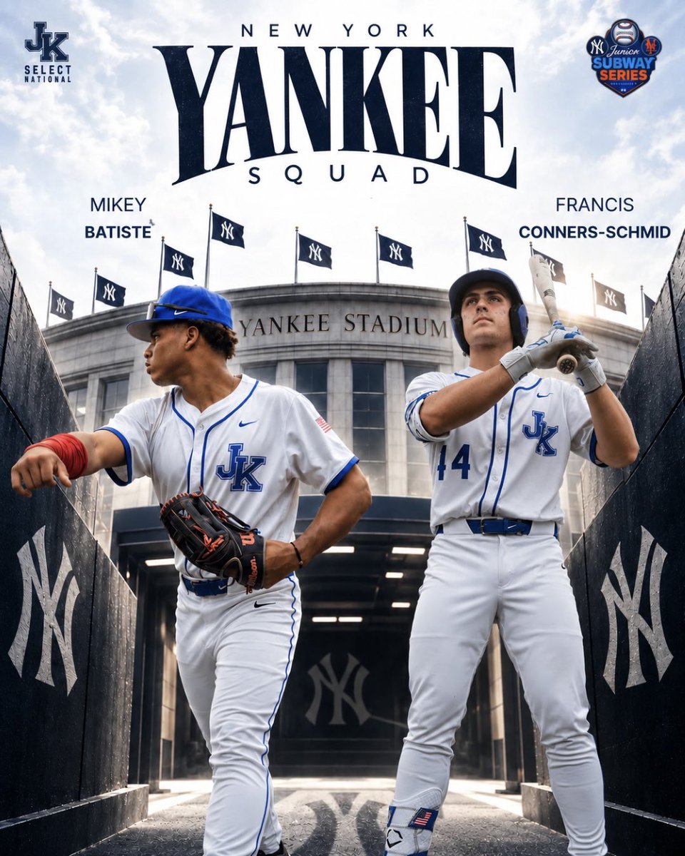 JKselectBSB's tweet photo. Congrats to Mikey Batiste & Francis Conners-Schmid on being selected to the Yankees Squad for the Junior Subway Series! ๐ค
#JKSelect | #JuniorSubwaySeries https://t.co/2uT5giSwZM